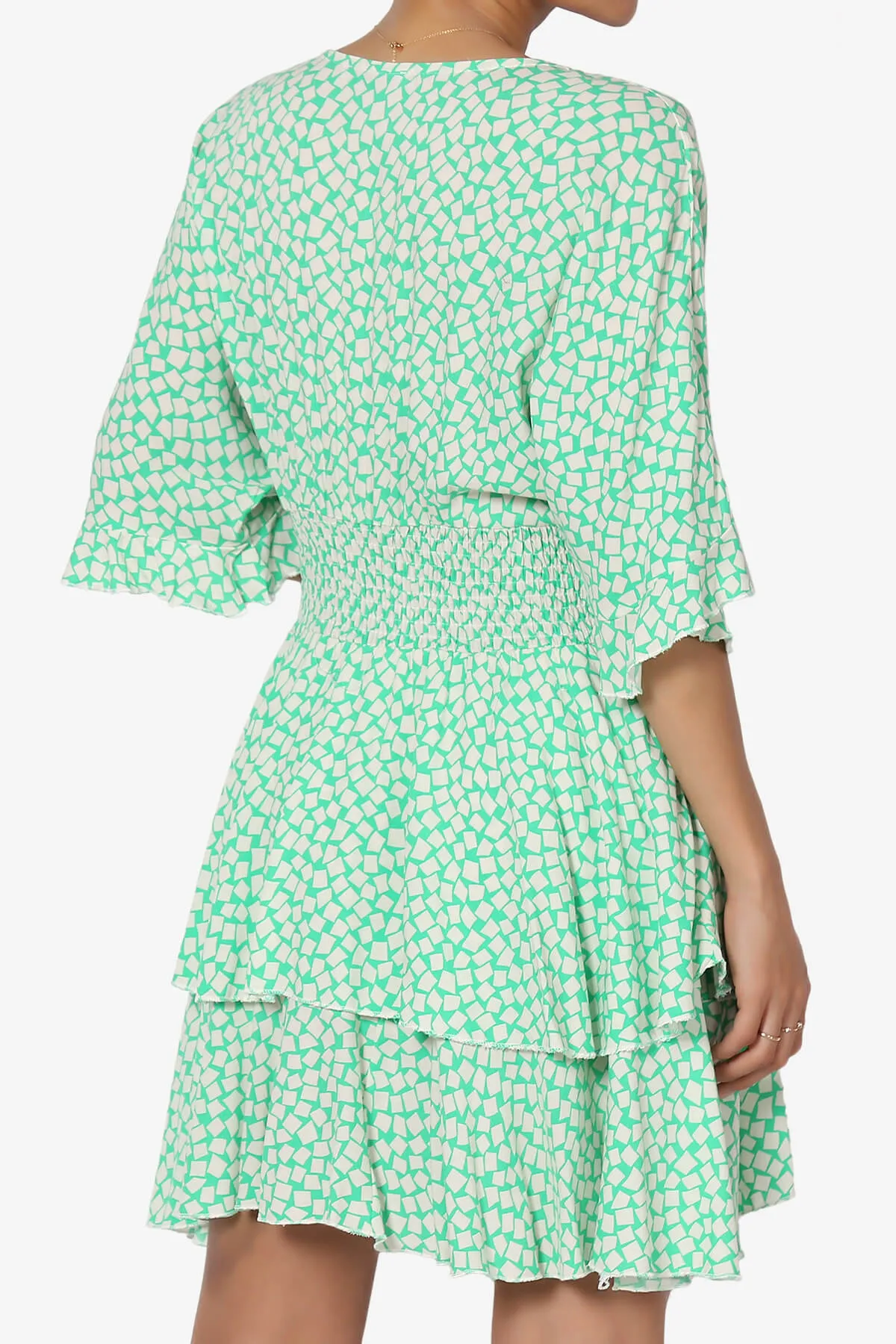 Square Print Surplice Mini Dress