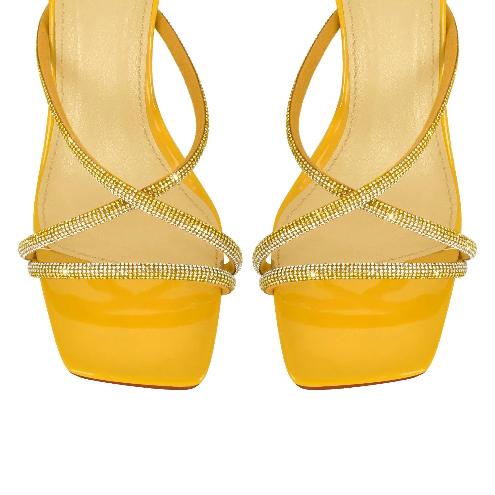 Square Toe Rhinestone Ankle Strap Stiletto Sandals
