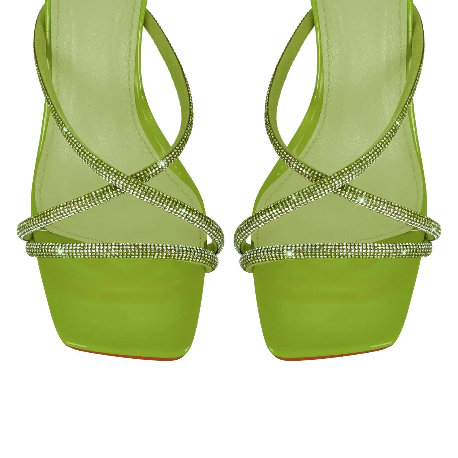 Square Toe Rhinestone Ankle Strap Stiletto Sandals