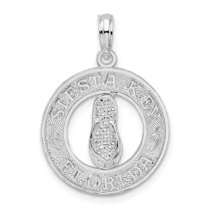 Sterling Silver Textured Siesta Key,FL w/Flip-flop Pendant