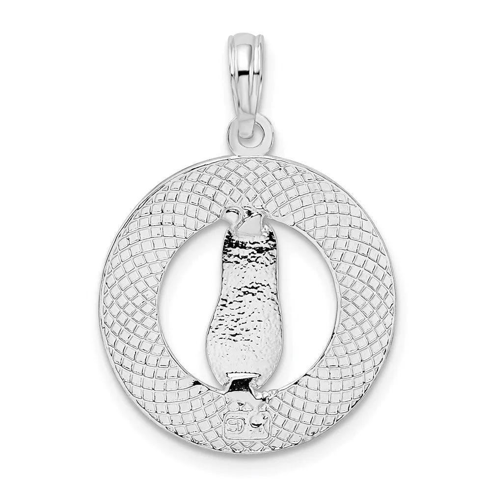 Sterling Silver Textured Siesta Key,FL w/Flip-flop Pendant