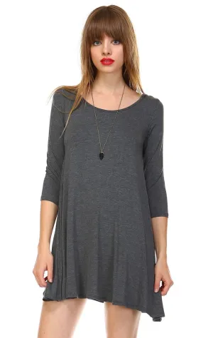 Strappy Back Dress Sleeveless and 3/4 Sleeve Charcoal