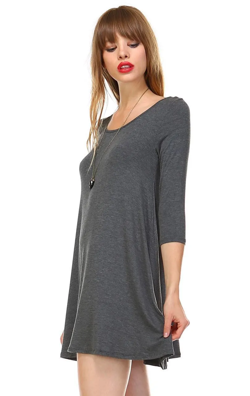 Strappy Back Dress Sleeveless and 3/4 Sleeve Charcoal