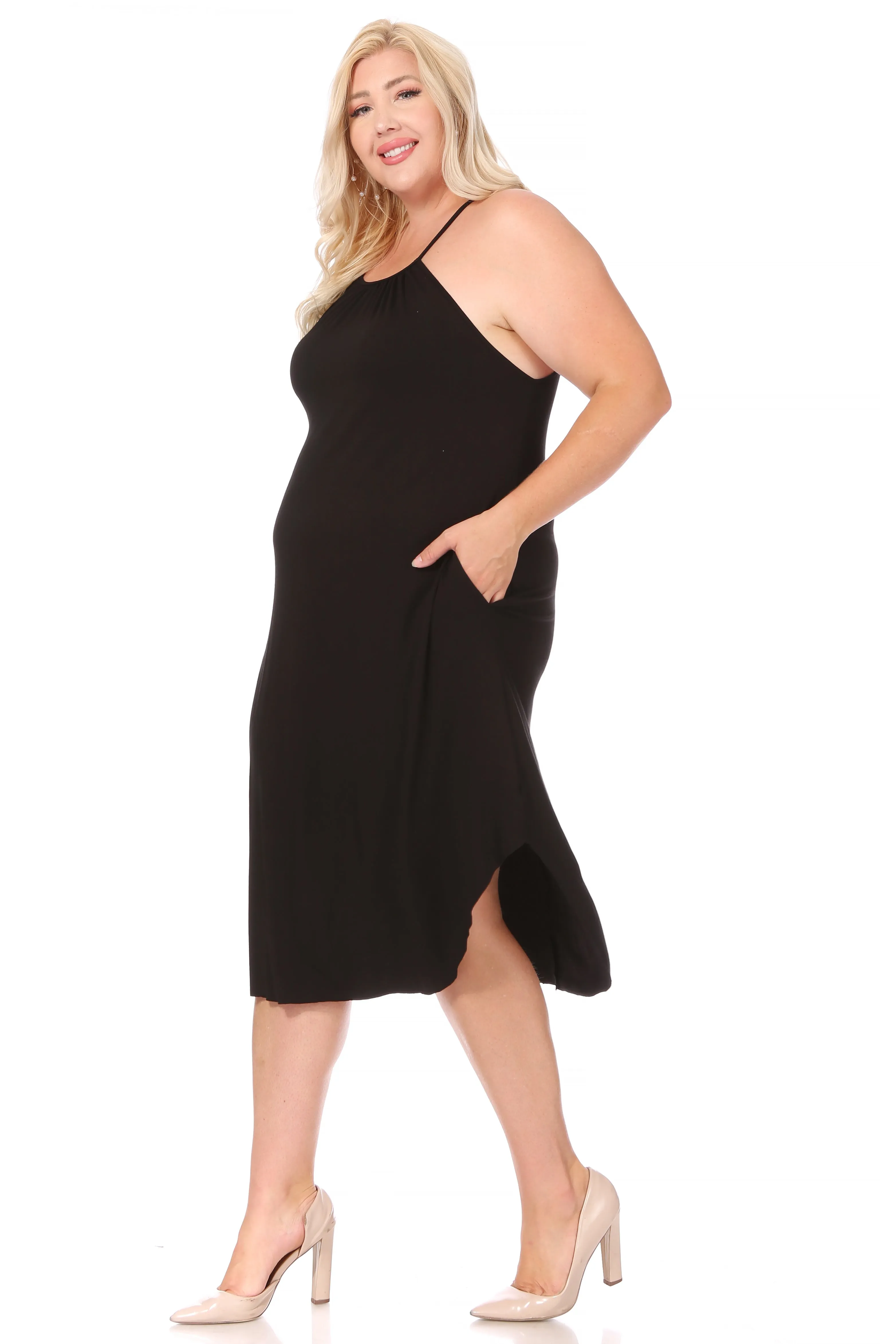 Strappy Round Neck Ruched Dress