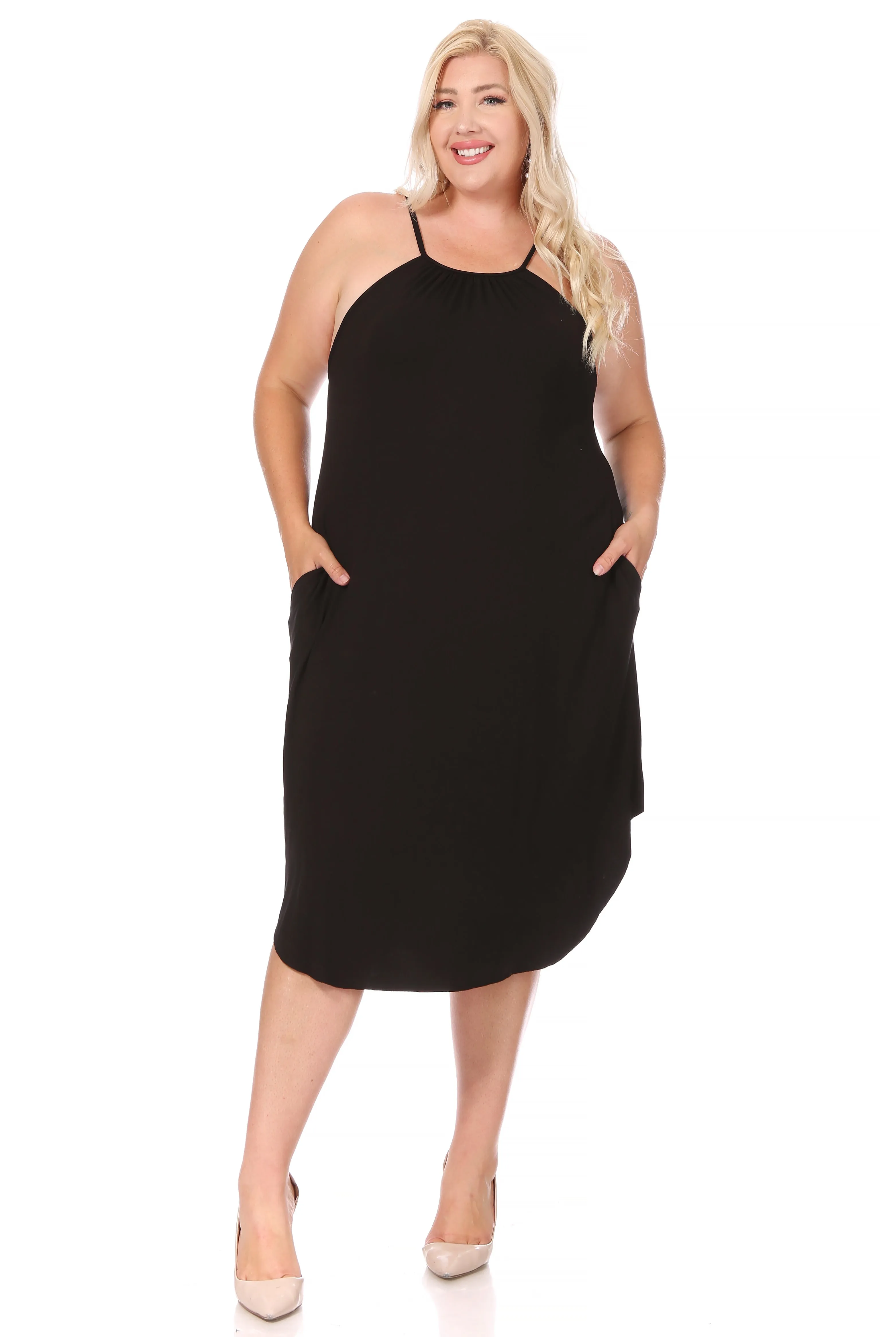 Strappy Round Neck Ruched Dress