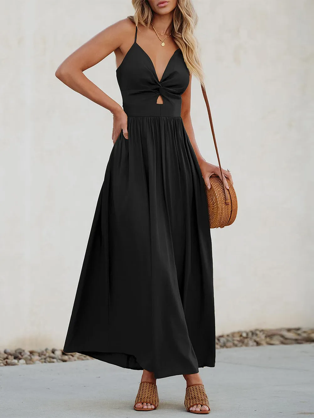 Strappy Sleeveless Plain Maxi Bodycon Dress HB10097