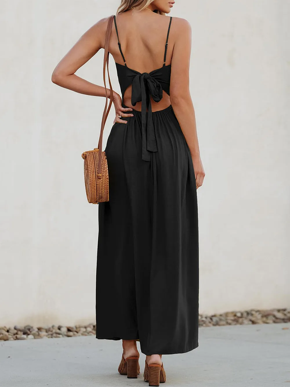Strappy Sleeveless Plain Maxi Bodycon Dress HB10097