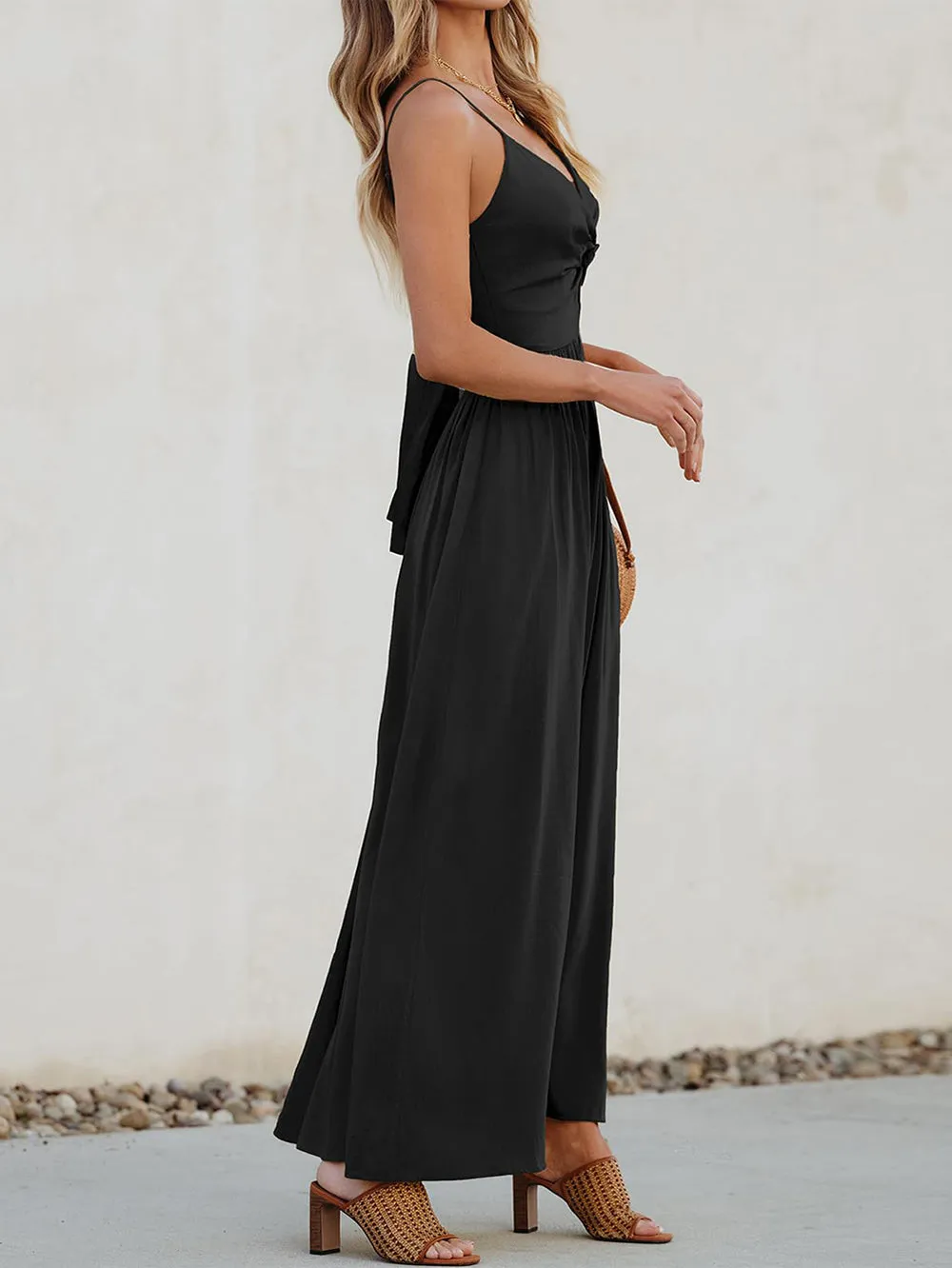 Strappy Sleeveless Plain Maxi Bodycon Dress HB10097