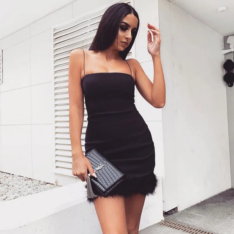 Strappy Sling Furry Party Bodycon Mini Dresses