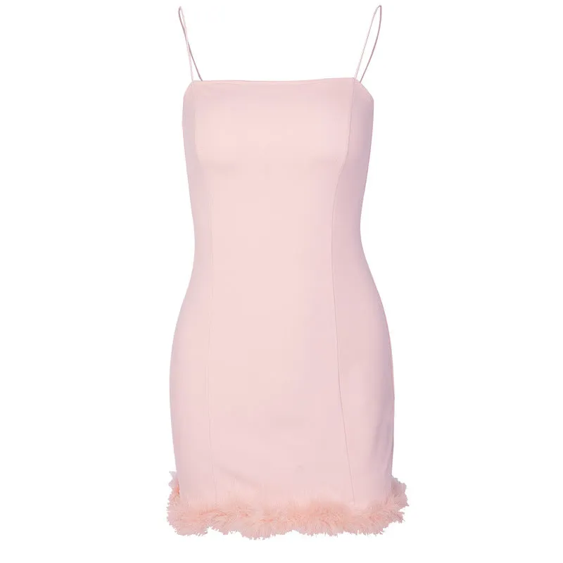 Strappy Sling Furry Party Bodycon Mini Dresses