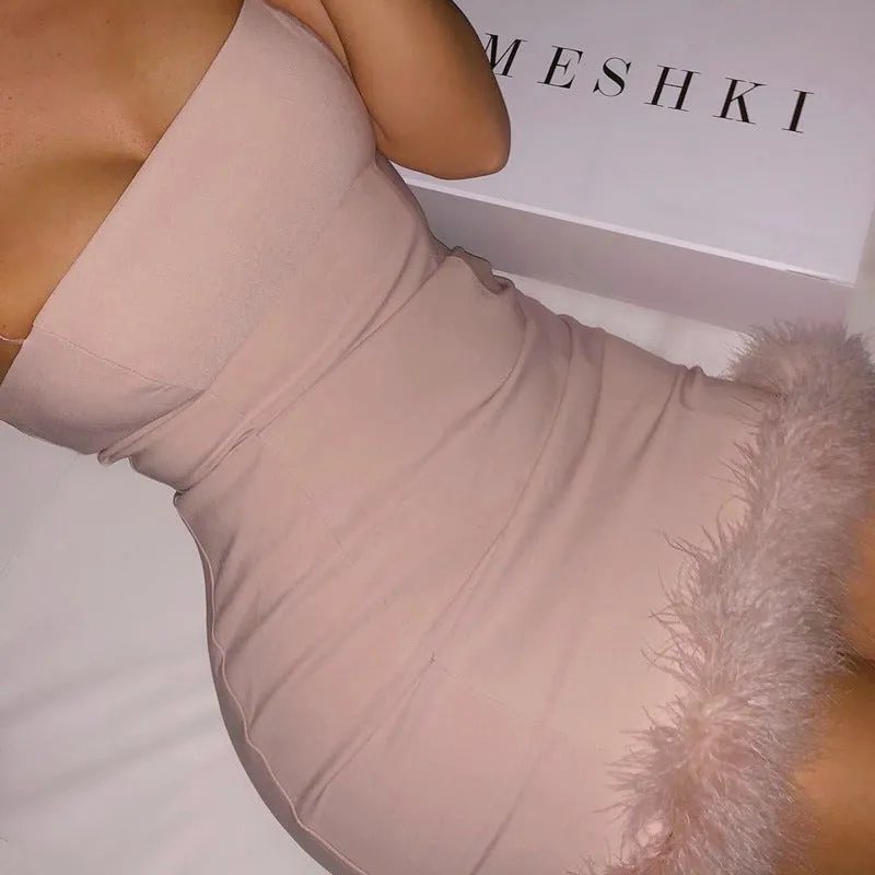 Strappy Sling Furry Party Bodycon Mini Dresses
