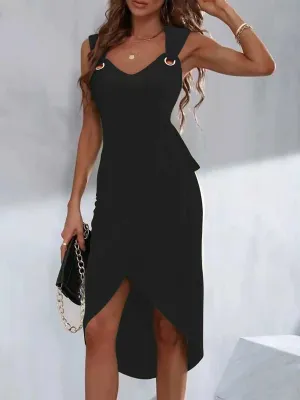Stunncal Solid Color Strappy Irregular Hem Casual Dress