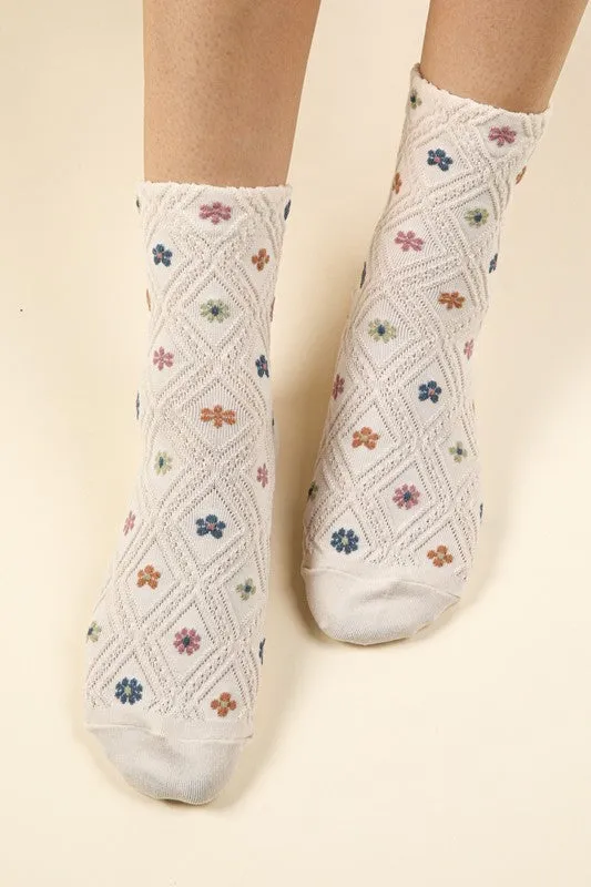 Textured Floral Crew Socks