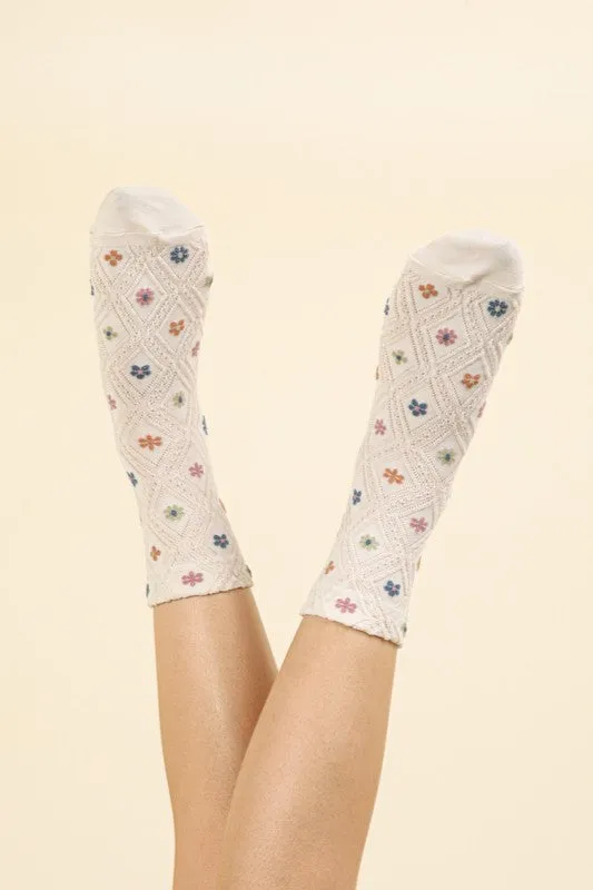 Textured Floral Crew Socks