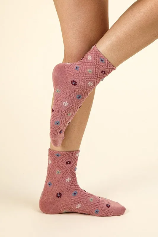 Textured Floral Crew Socks