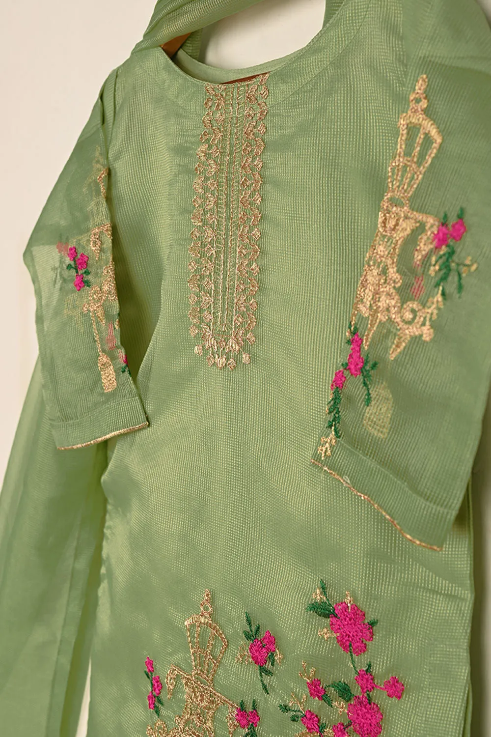 TKF-111-Pista- Kids 3Pc Javeria Net Embroidered Formal Dress
