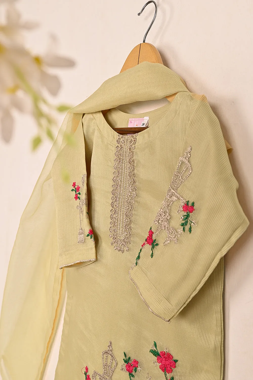 TKF-177-Skin - Kids 3Pc Javeria Net Embroidered Formal Dress