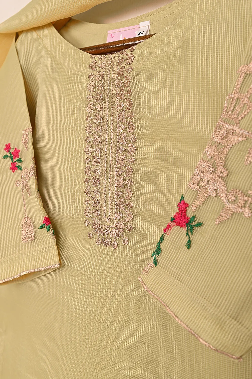 TKF-177-Skin - Kids 3Pc Javeria Net Embroidered Formal Dress