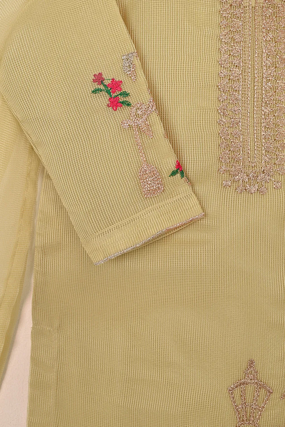 TKF-177-Skin - Kids 3Pc Javeria Net Embroidered Formal Dress