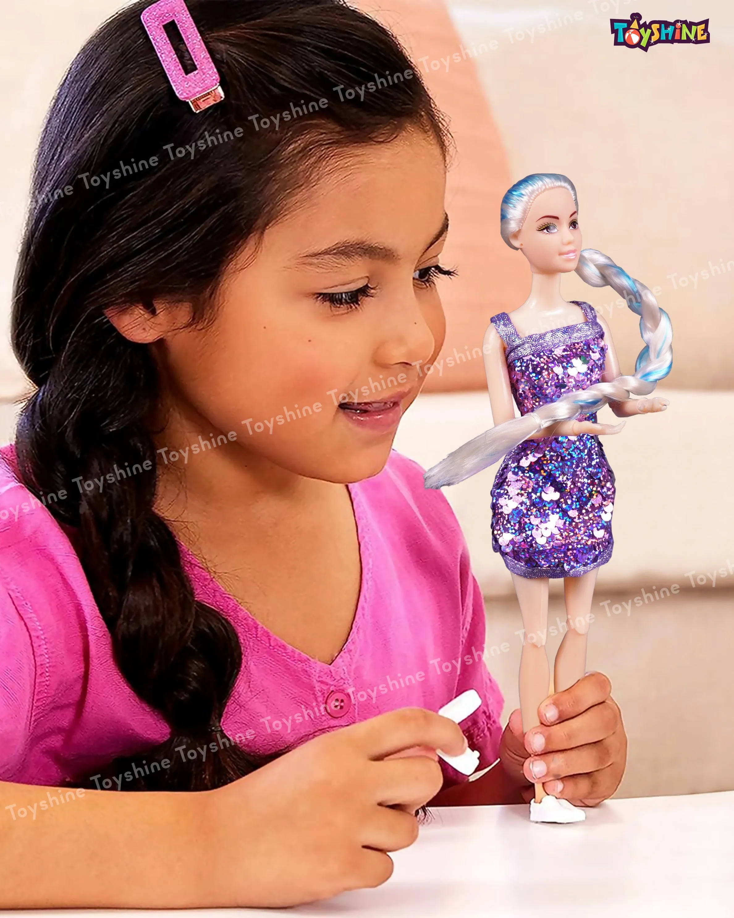 Toyshine Alia Doll with Briaded Hair Sequin Dress Strappy Heels Great Gift for Ages 3 Years Old & Up, Multi Color