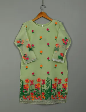 TS-117A-Green - Organza Embroidered Stitched Kurti