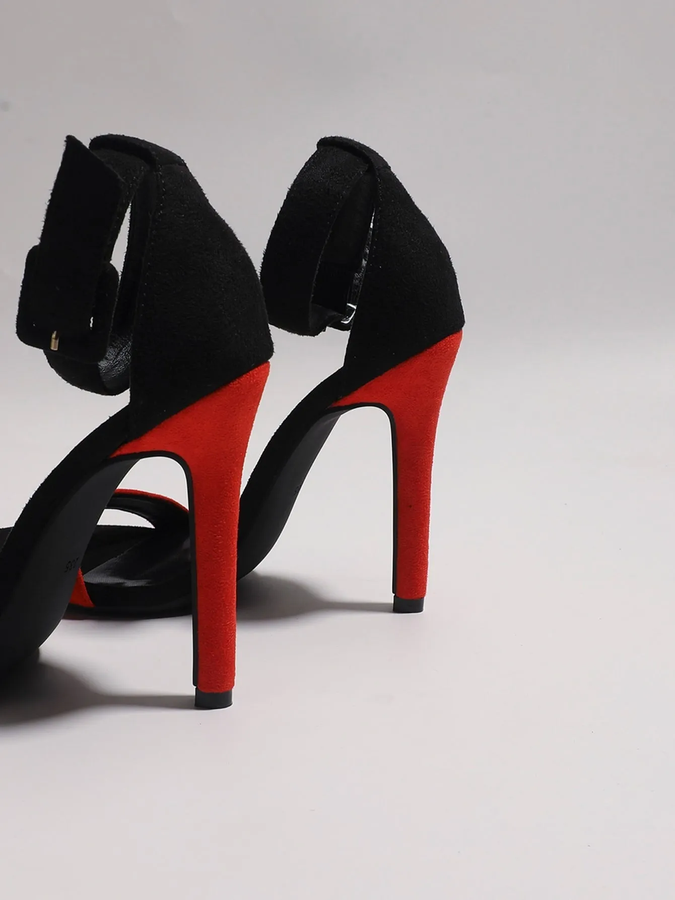 Two Tone Stiletto Heeled Suede Ankle Strap Sandals - Red  - FD ⚡