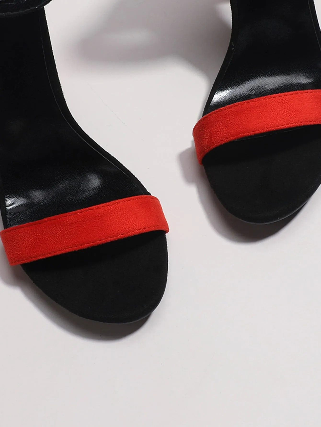 Two Tone Stiletto Heeled Suede Ankle Strap Sandals - Red