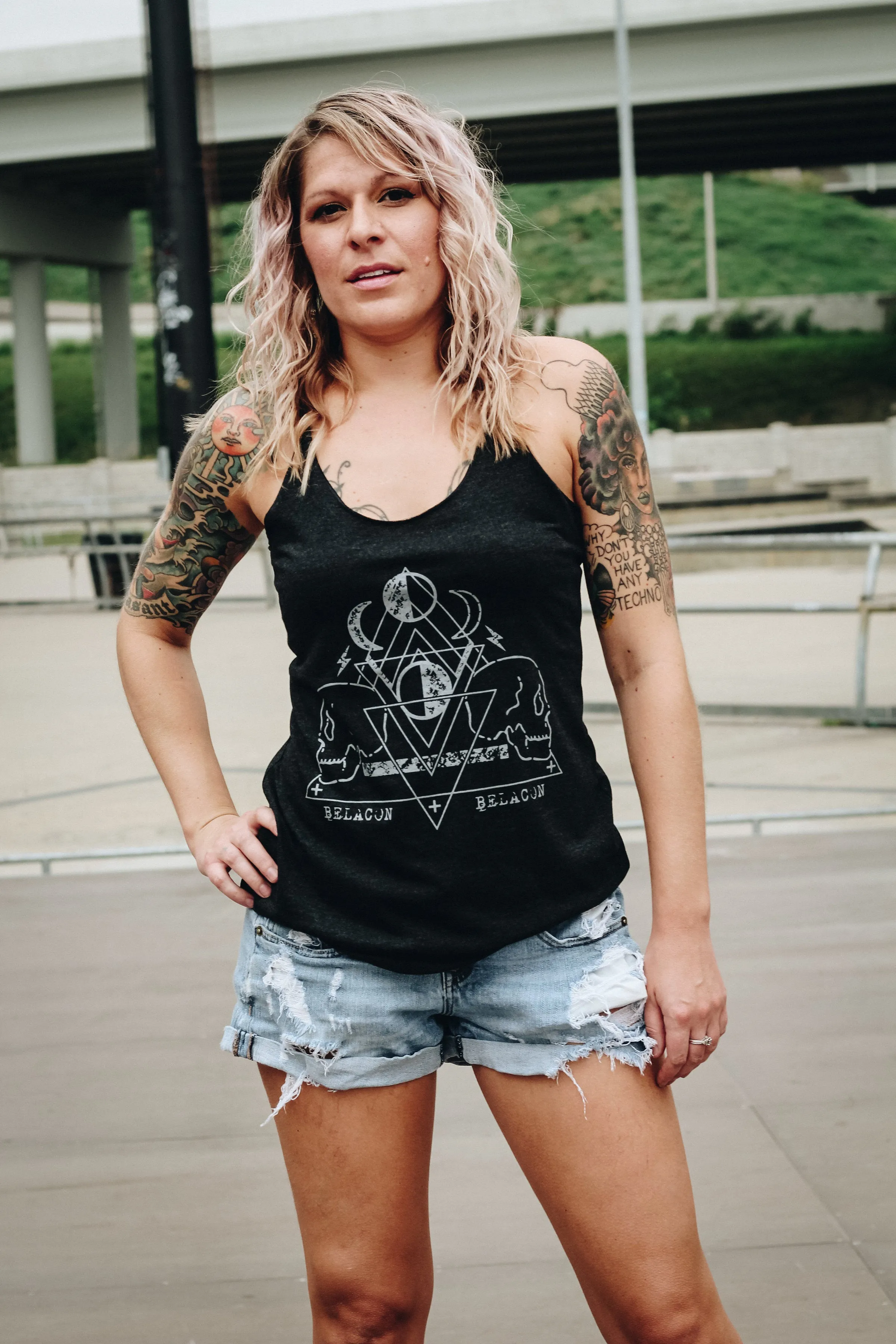 Under The Moon Racerback Tank - Charcoal