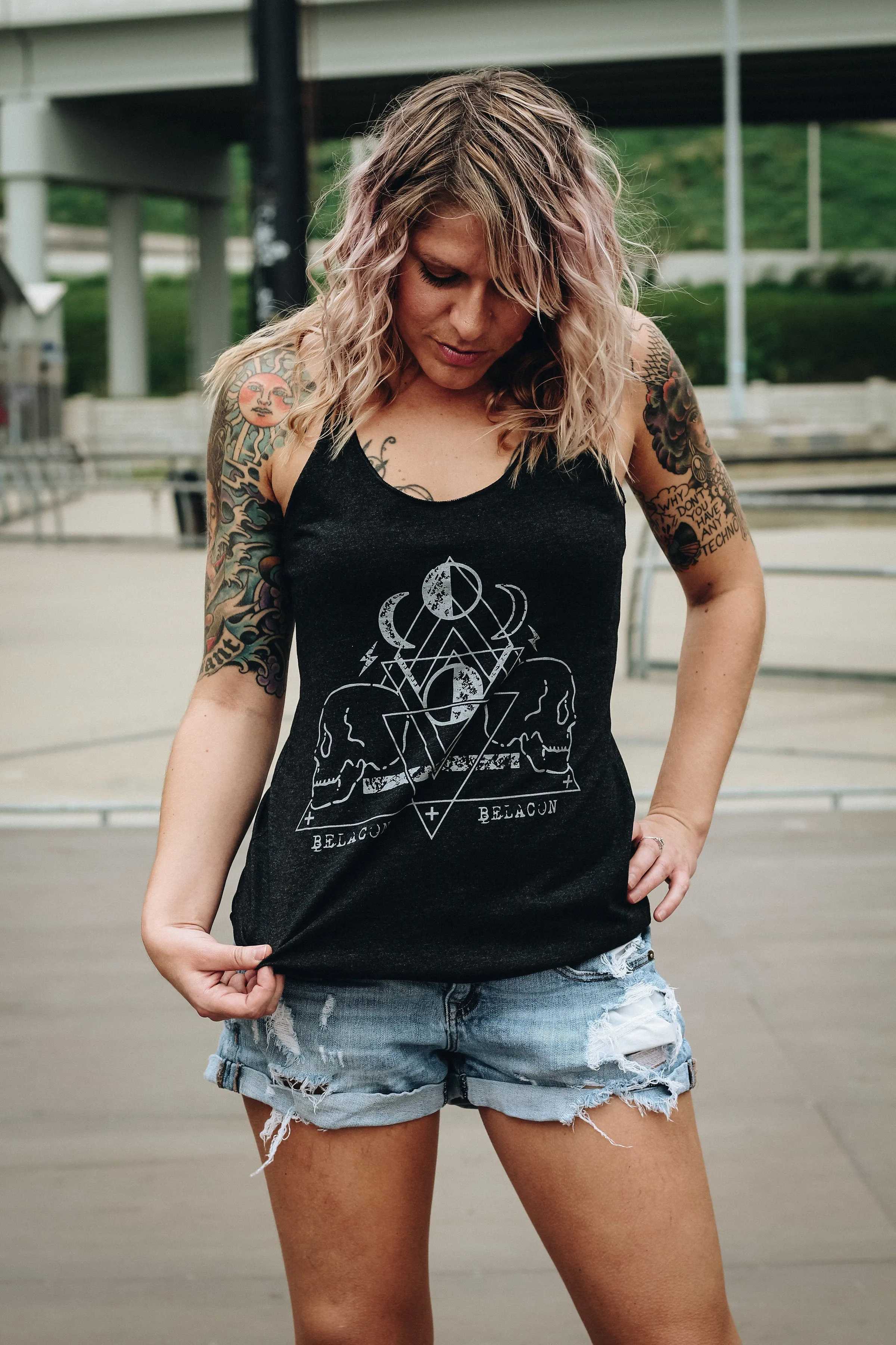 Under The Moon Racerback Tank - Charcoal