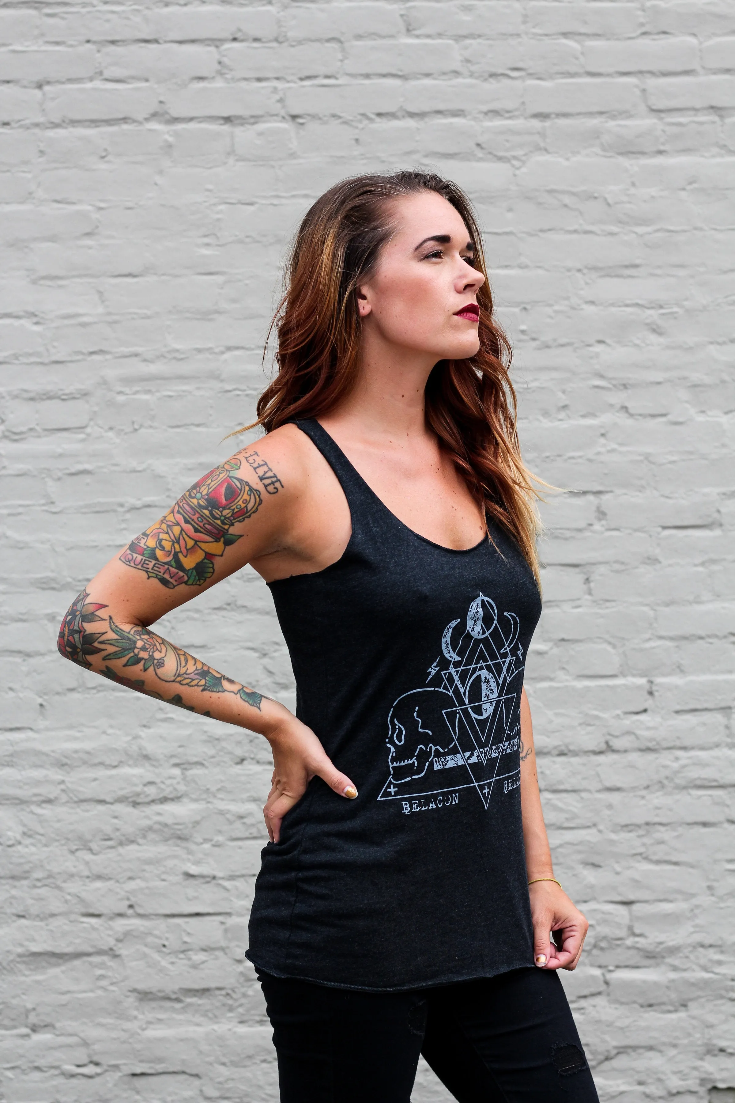 Under The Moon Racerback Tank - Charcoal