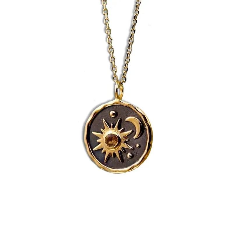 Vintage Boho Sun & Moon Pendant Necklace – Women’s Alloy Clavicle Chain Jewelry
