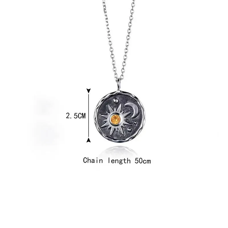 Vintage Boho Sun & Moon Pendant Necklace – Women’s Alloy Clavicle Chain Jewelry