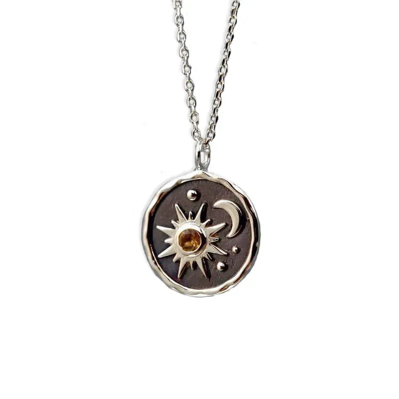 Vintage Boho Sun & Moon Pendant Necklace – Women’s Alloy Clavicle Chain Jewelry