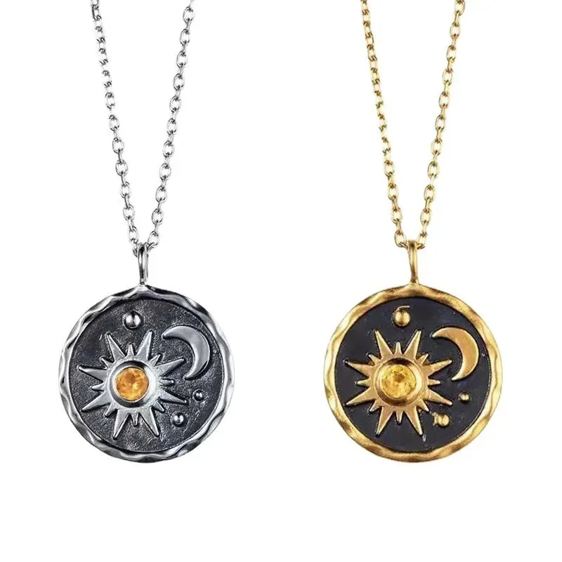 Vintage Boho Sun & Moon Pendant Necklace – Women’s Alloy Clavicle Chain Jewelry