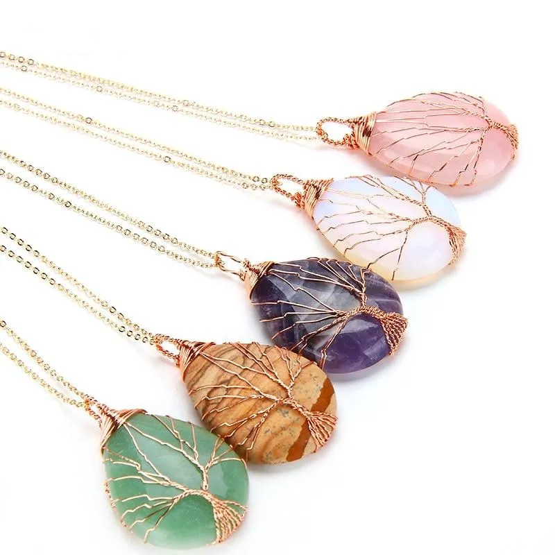 Vintage Pendant Necklace Opal Gemstone Women Jewelry