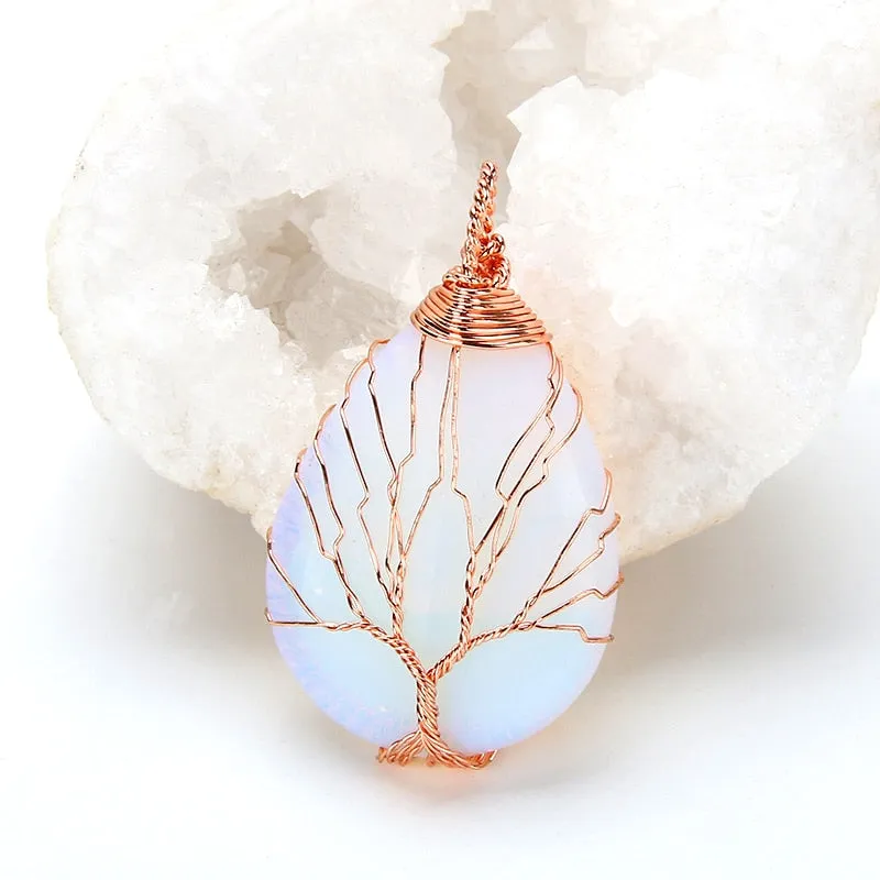 Vintage Pendant Necklace Opal Gemstone Women Jewelry