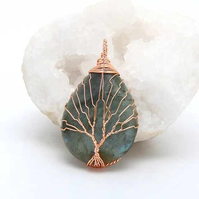 Vintage Pendant Necklace Opal Gemstone Women Jewelry