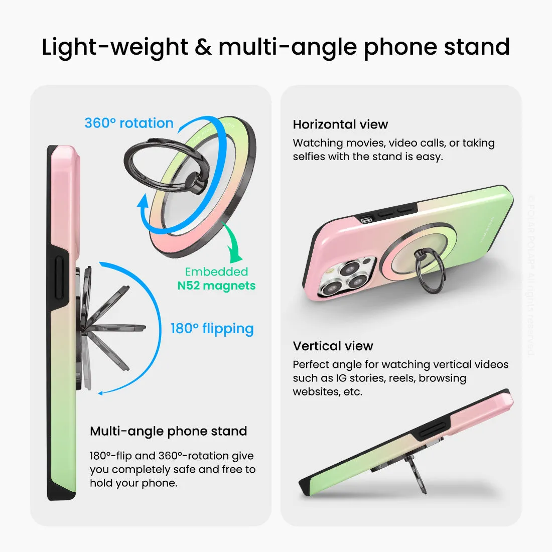 Watermelon Pastel - Black MagSafe Phone Grip and Ring Holder Stand