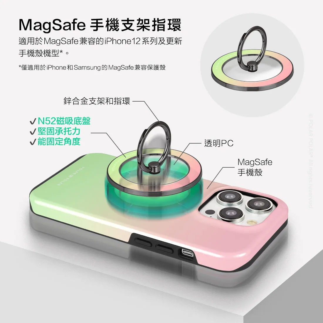 Watermelon Pastel - Black MagSafe Phone Grip and Ring Holder Stand