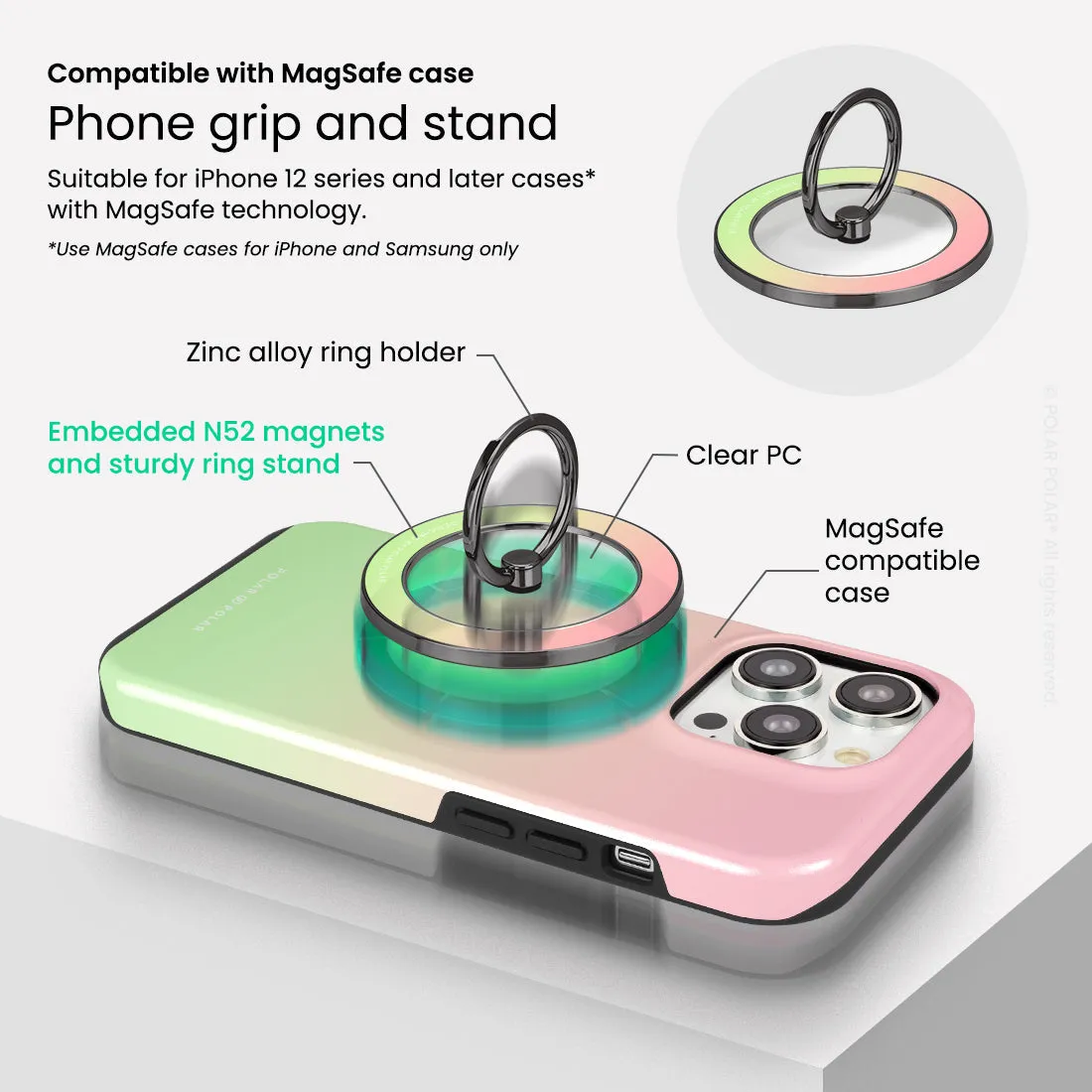 Watermelon Pastel - Black MagSafe Phone Grip and Ring Holder Stand