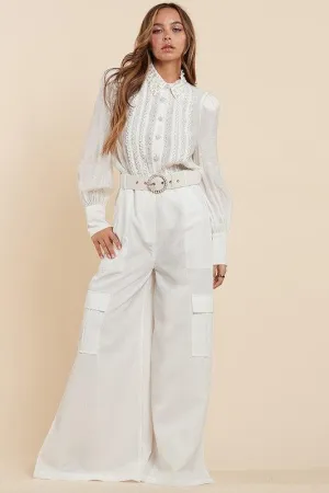 White Classy and Comfortable Delicate Lace Cargo pant and top