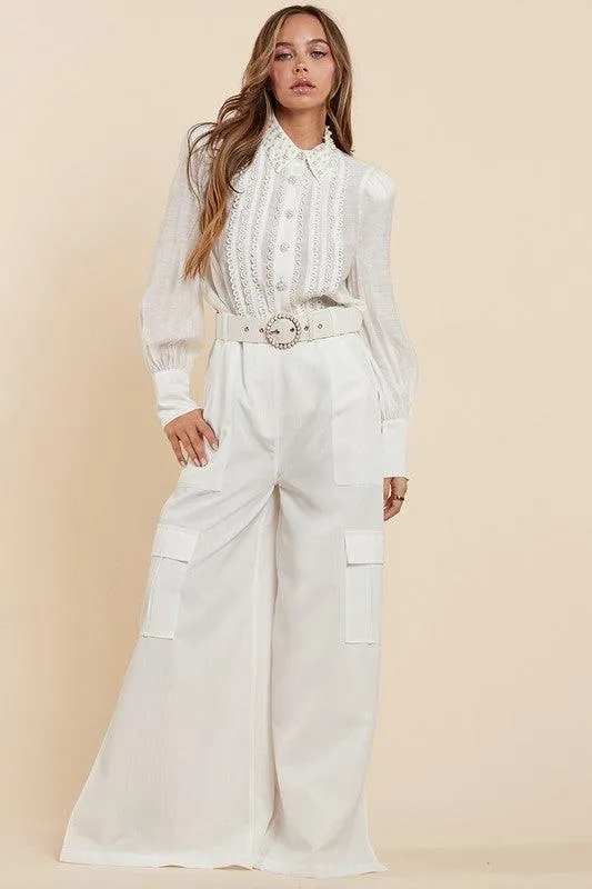 White Classy and Comfortable Delicate Lace Cargo pant and top