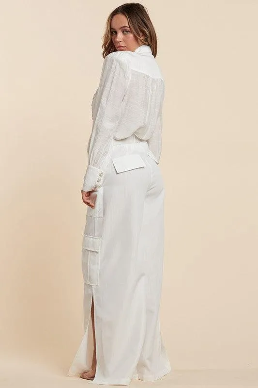 White Classy and Comfortable Delicate Lace Cargo pant and top