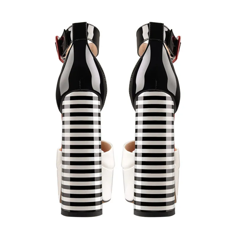 White Platform Peep Toe Ankle Chunky Sandals