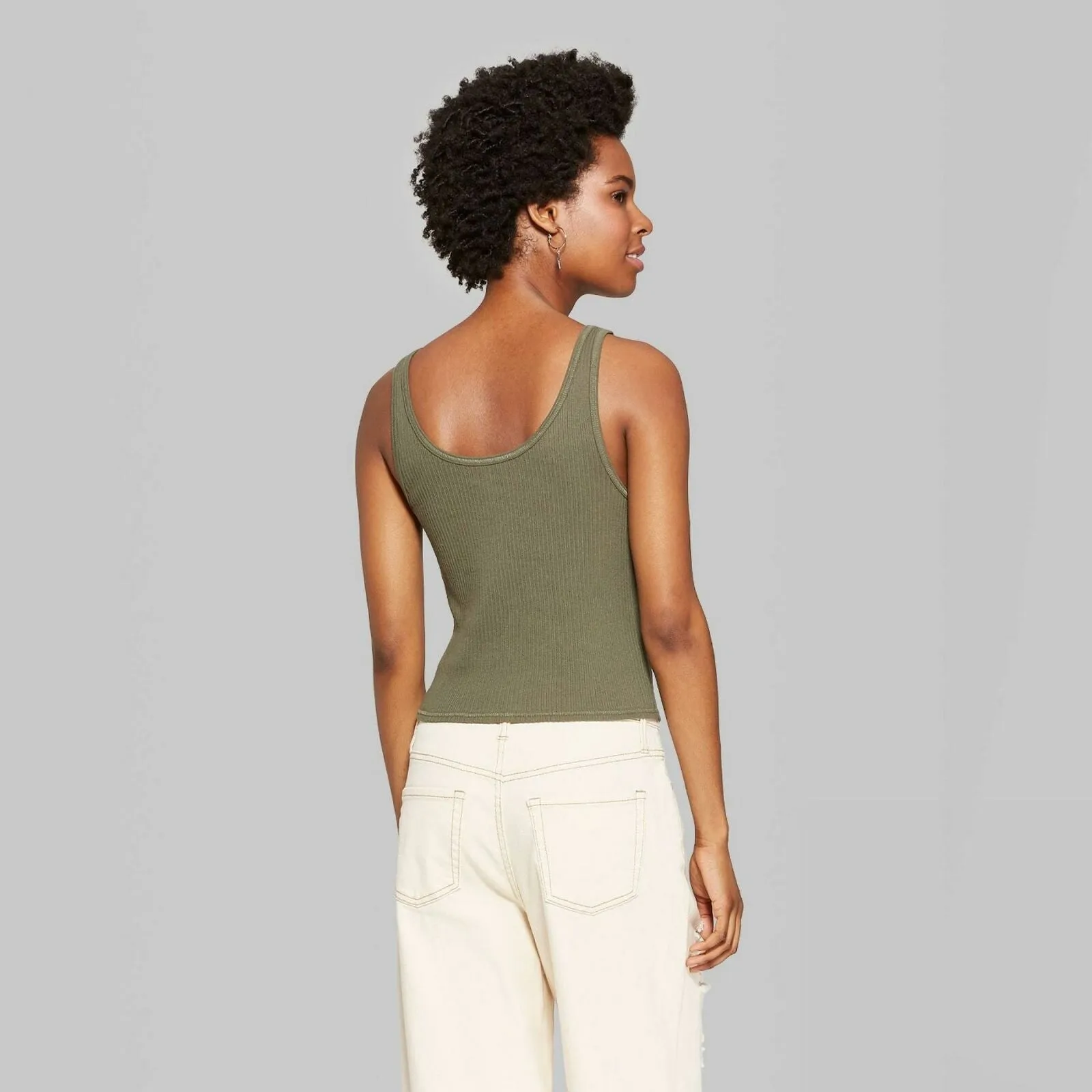 Wild Fable Women's Pointelle Round Neck Snap Placket Tank Top