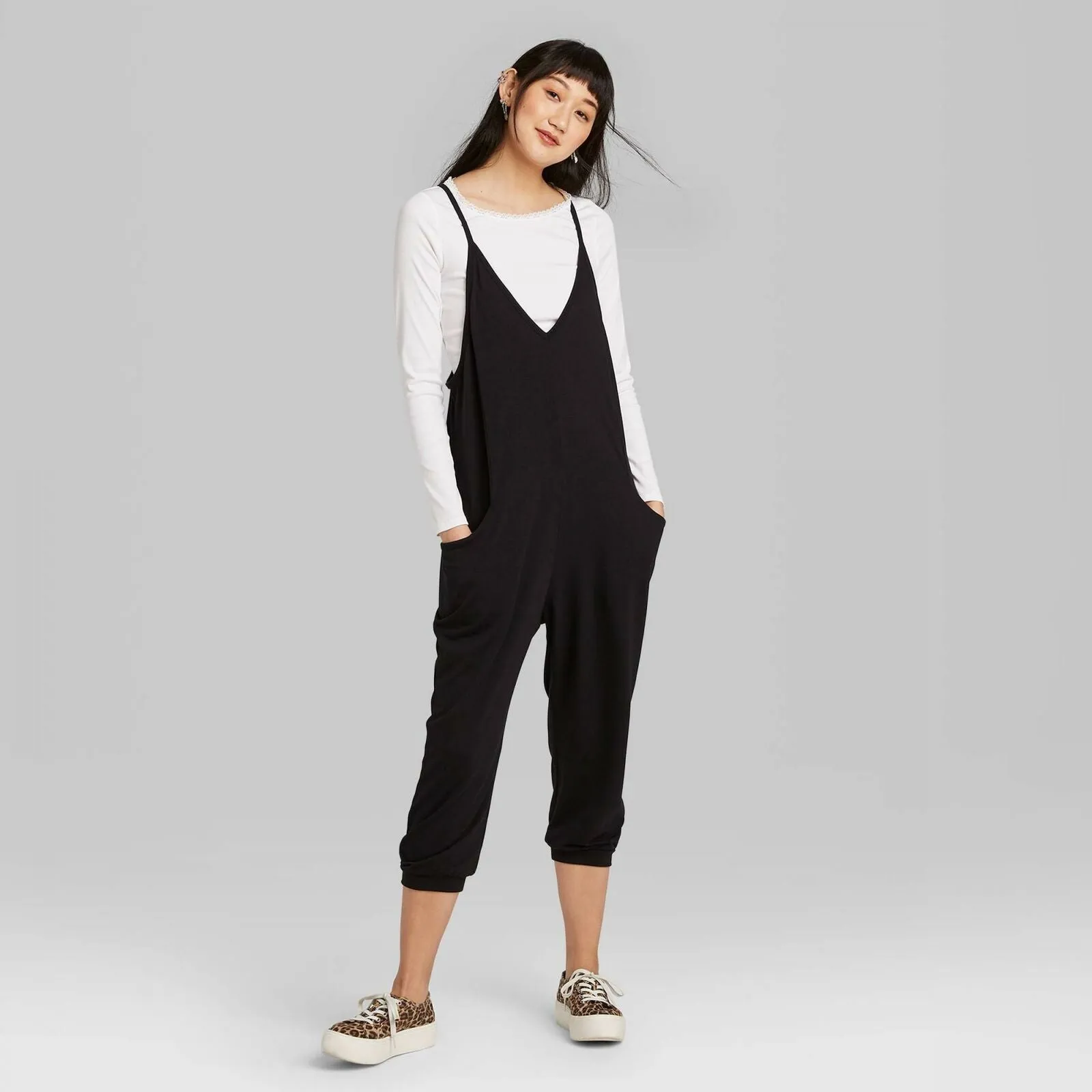 Wild Fable Women's Stretch Sleeveless V Neck Jumpsuit Black XS