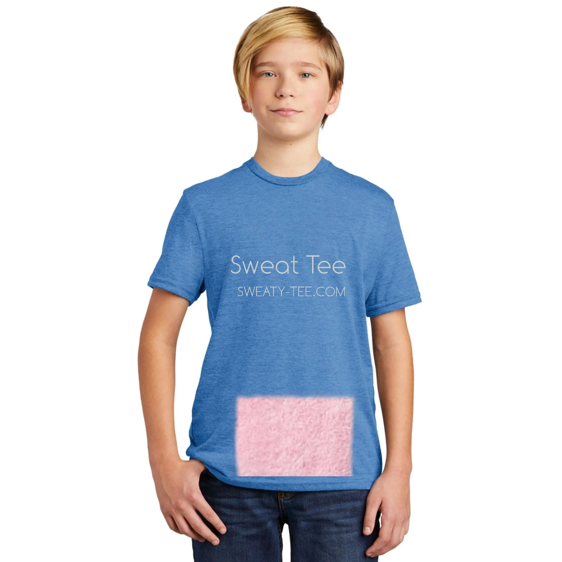 youth attached front panel, blue tee