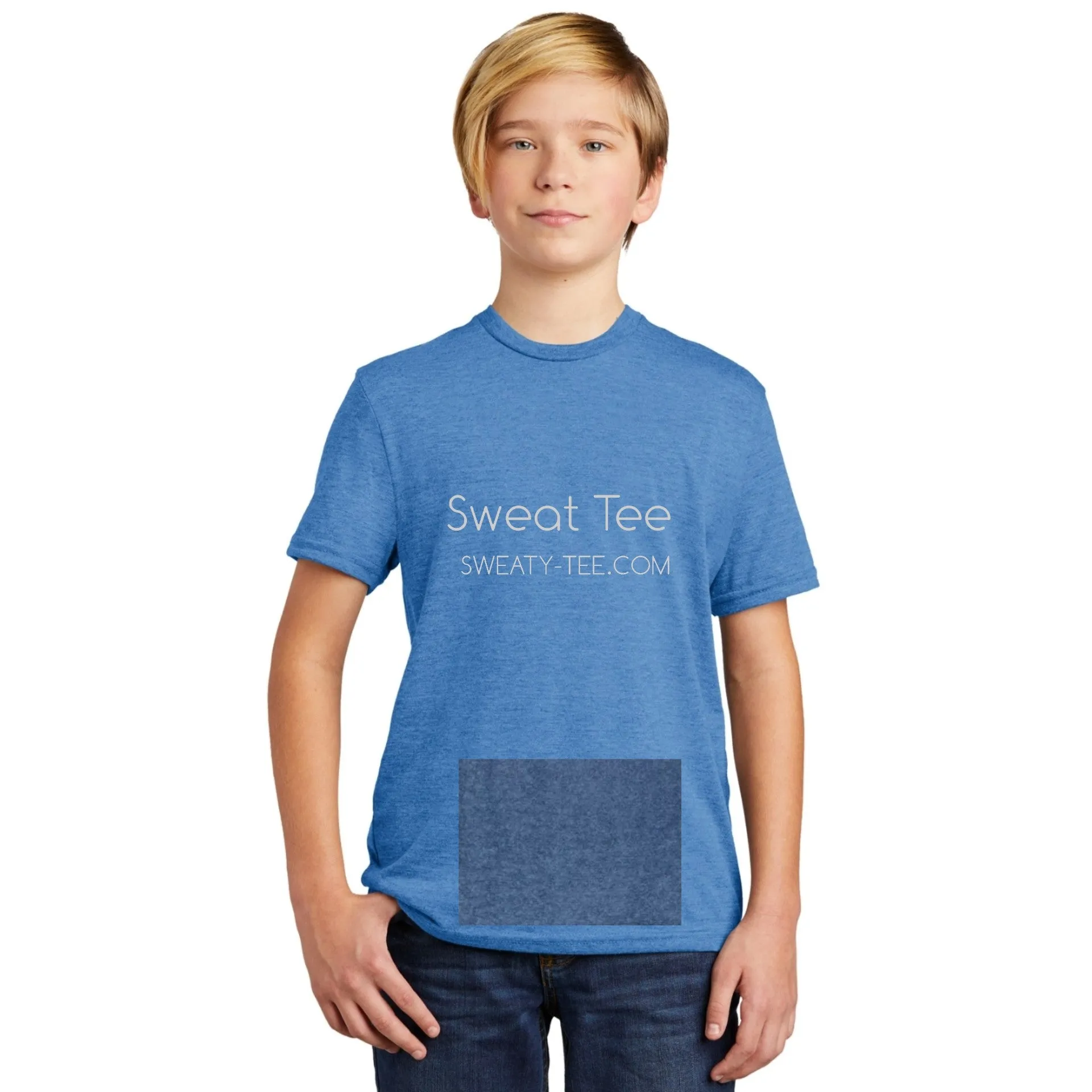 youth attached front panel, blue tee