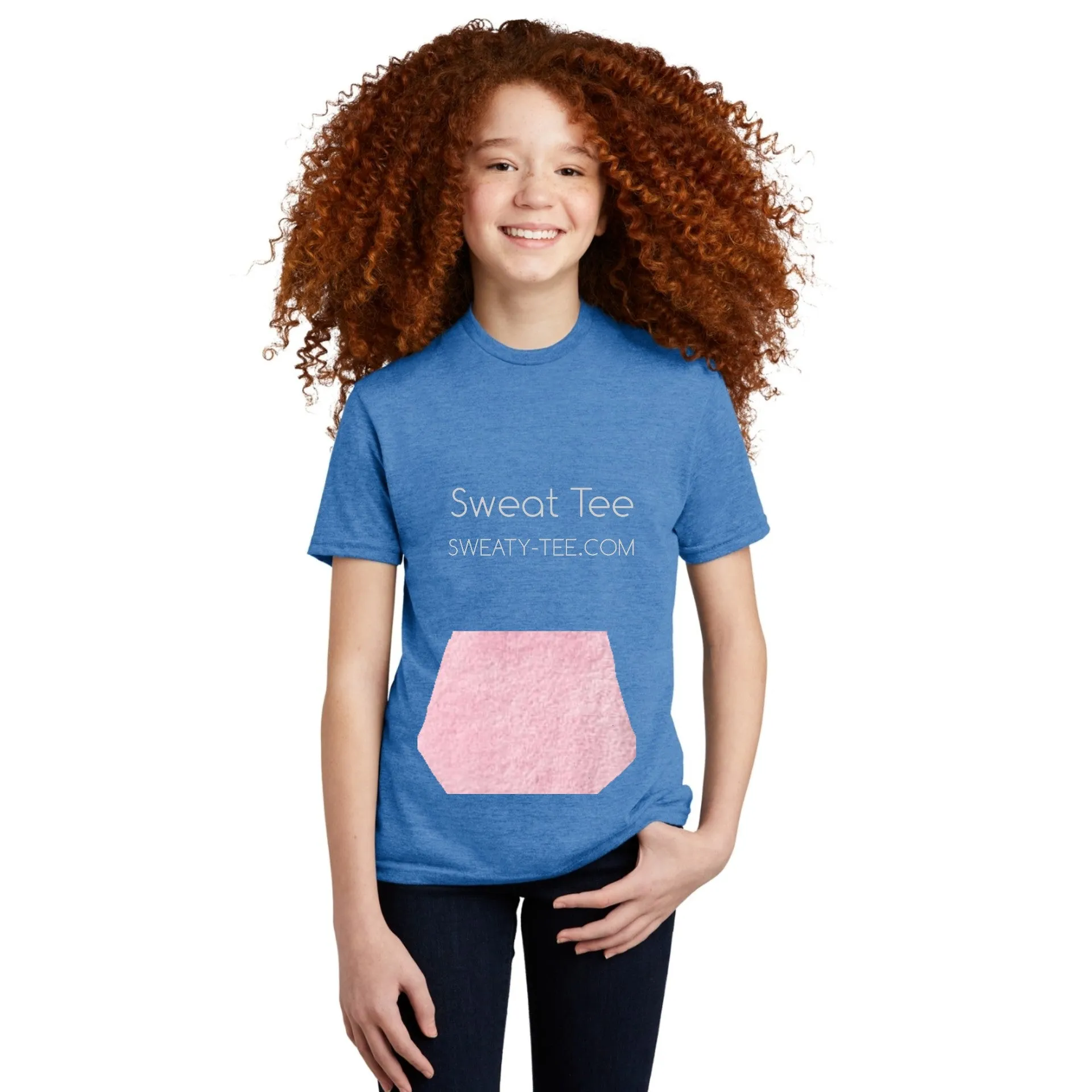youth tee with pocket and mini-towel, blue tee
