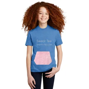 youth tee with pocket and mini-towel, blue tee
